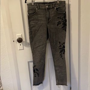 Floral Embroidery Grey Express High Waisted Jeans